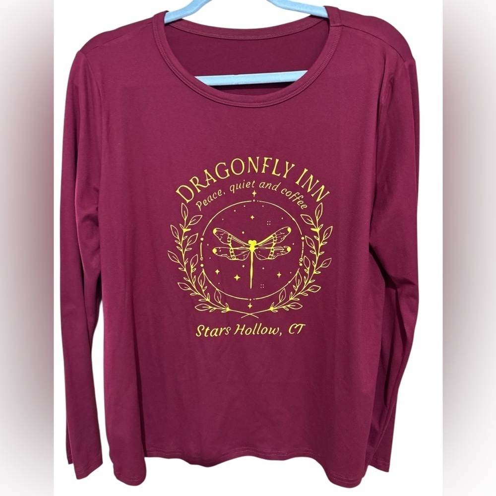 Dragonfly Inn Gilmore Girls Burgundy Long-Sleeve Shirt Size Large